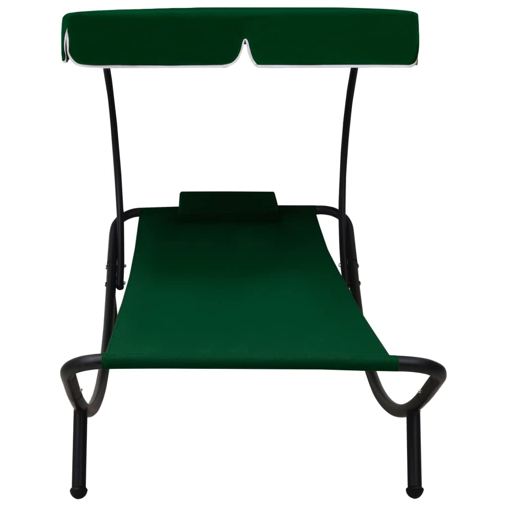 Lettino prendisole con tettuccio parasole, cuscino da giardino, verde, 200 x 90 cm | Comoda sdraio da giardino con tettuccio parasole regolabile e cuscino per terrazza, balcone e giardino all'aperto.