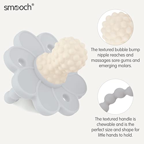 Soothipop Silicone Pacifier Teething Toys for Babies 0-6 Months 12, 18 Months - Pacifier Shaped Baby Teether, Soft Teething Pacifiers for Babies Baby Teething Relief Flower (Silver Gray) - Thumbnail 3