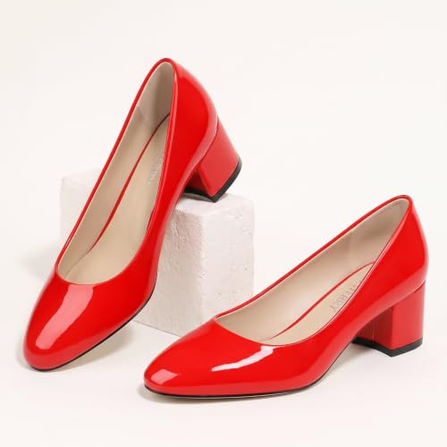 Image of SKYSTERRY Women's Low Heel Dress Pumps Shoes 2 Inch | Low Chunky Block Heel Pumps, Closed Round Toe Heels, Patent Leather Office Work Wedding Pumps Shoes