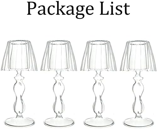 Sziqiqi Clear Glass Tea Light Candle Holders, 4Pcs Lamp Shape Tealight Holders, Elegant Table Centrepieces for Mantelpiece Dining Rooms Wedding Party Christmas