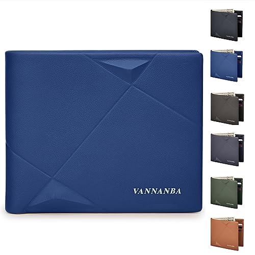 VANNANBA Bifold Front Pocket Wallets with Gift Box,Slim Minimalist Leather Card Wallet for Men,Sea Blue