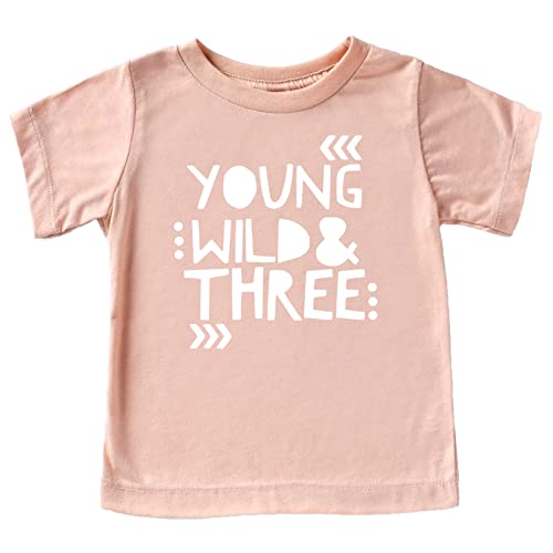 Young Wild and Three Girls 3rd Birthday Shirt for Toddler Girls Third Birthday Outfit