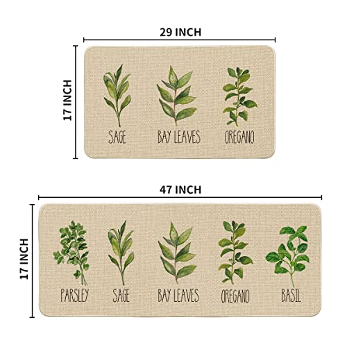 Artoid Mode Parsley Sage Oregano Basil Bay Leaves Decorative Kitchen Mats Set Of 2, Seasonal Holiday Party Low-Profile Floor Mat For Home Kitchen - 17X29 And 17X47 Inch #TOP2