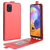 XFDSFDL® Schutzhülle für Samsung Galaxy A31 SM-A315 (6,4 Zoll) Vertikal PU Lederhülle Up/Down Open Flip Hülle mit Magnetverschluss Taschen Kartensteckplatz Brieftasche Ledertasche, Rot