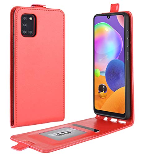 XFDSFDL® Schutzhülle für Samsung Galaxy A31 SM-A315 (6,4 Zoll) Vertikal PU Lederhülle Up/Down Open Flip Hülle mit Magnetverschluss Taschen Kartensteckplatz Brieftasche Ledertasche, Rot