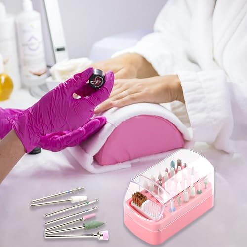 FSpronail Nail Bit Holder & Nail Drill Bit Cleaner 2 in 1, 30 Holes Nail Drill Holder Organizer Nail Bit Brush Cleaner Drill Bit Holder for Nails Dustproof Stand Displayer Storage Box Tools