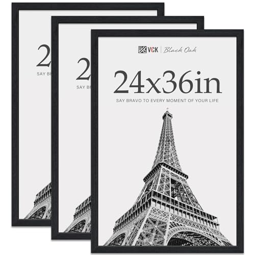 VCK 24x36 Poster Frame 3 Pack, Black Oak Wood Wide Border, for Picture