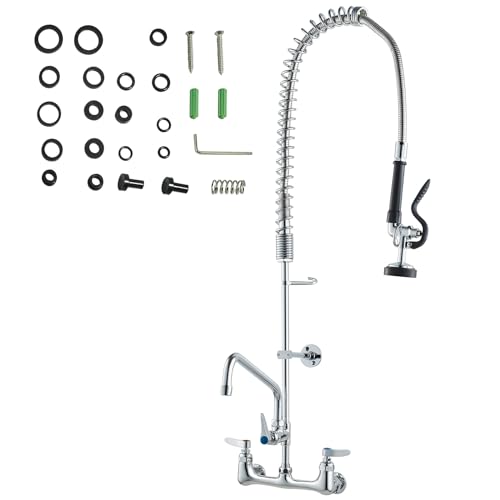 VEVOR Commercial Faucet with Pre-Rinse Sprayer, 36" Height, 8" Center, 12" Swing Spout, Wall Mount Kitchen Sink Faucet, Brass Constructed Device with Pull Down Spray, for 1/2/3 Compartment Sink by VEVOR - Image 9