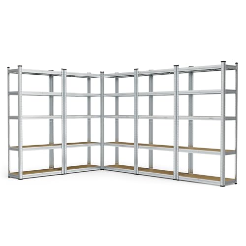 Image of VonHaus Garage Shelving Units - Pack of 5, Heavy Duty Racking for Home, Office, Shed and Garage Storage - 5-Tier Shelving Units for Storage, 175kg Capacity Per Shelf - 1.5m Racking