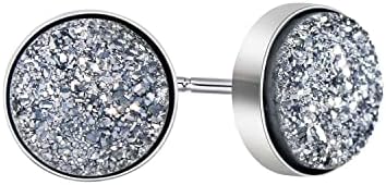 D-DANGLE Crystal Drusy Stud Earrings Sterling Silver Druzy Round Dot Earrings For Women Men (Gray)