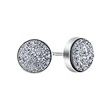 D-DANGLE Crystal Drusy Stud Earrings Sterling Silver Druzy Round Dot Earrings For Women Men (Gray)
