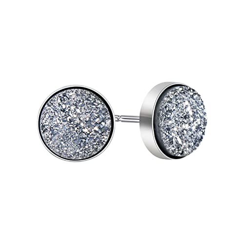 D-Dangle Crystal Drusy Stud Earrings Sterling Silver Druzy Round Dot Earrings For Women Men (Gray) #TOP2