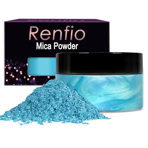Renfio 100g Mica Powder Pigment, Metallic Natural Dye Mineral Pearl Shimmer Epoxy Resin Dye for Painting Soap Making Slime Bath Bombs 3.5 Oz - Sky Blue