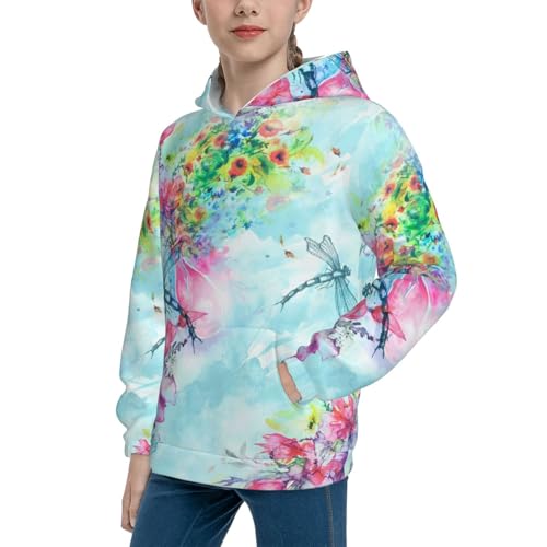 Dragonfly Floral Kid Hoodies Boys Sweatshirts Girls Pullover with Pocket2