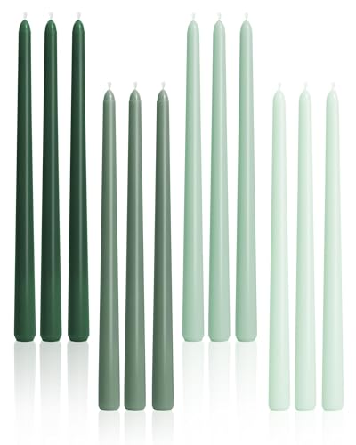 Viyffo 12 Inch Green Taper Candles Set of 12 Unscented Smokeless Long Tall Tapered Candle for Candlesticks Sticks Wedding Advent Home Decor Dinner Christmas