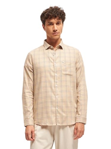 Image of THE BEAR HOUSE Men Spread Collar Checked Cotton Slim Fit Shirt