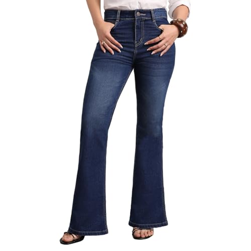 Image of Urbano Fashion Women's Mid Rise Bootcut Washed Jeans Stretchable