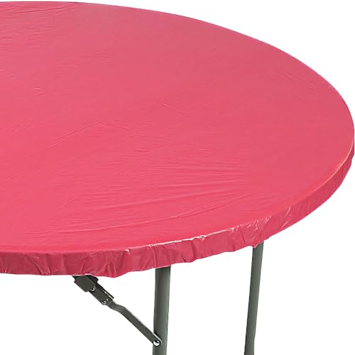 Nappe de table plastique ronde imperméable rouge 152 cm lavable