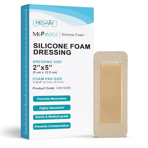 MedVance 5 Pack 2"x5" Silicone Foam Dressing Bordered Dressing, Waterproof Silicone Bandages for Wounds Care, Bed Sore Patches, Super Absorbent Wound Dressing, Self Adhesive Pressure Sore Pads