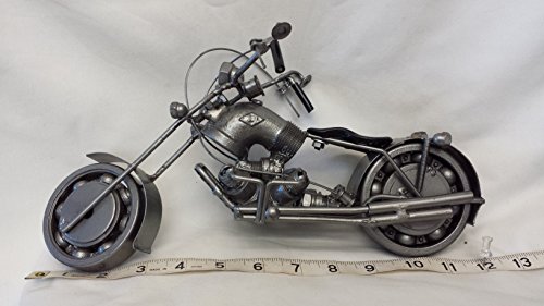 Recycled Metal Part Motorcycle Sculpture Die Cast Harley Davidson Collectible Art Motorcycle 12 Inch Motorbike With Miniature Biker Boy Teddy Bear - 2 Pcs/Set #TOP1