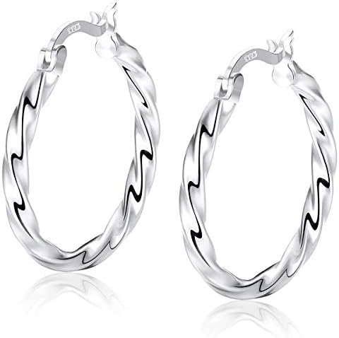 Sllaiss Twist Hoop Earrings S925 Sterling Silver White Gold Plated Sleeper Earrings for Women Men 18K Gold Huggie Hoop Earrings Diameter 25mm