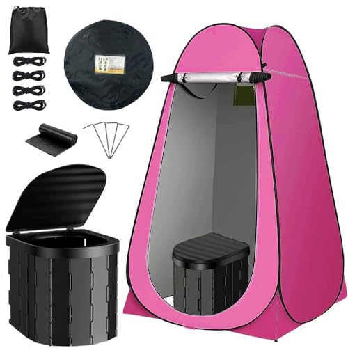 HeartTrend ポータブルトイレテント 防災用品 ポータブルトイレ 非常用トイレ 折りたたみ式 耐荷重200kg 持ち運び簡単 組み立て簡単 多用途 地震/災害/アウトドア/介護用 収納袋&便袋付き (ピンク)