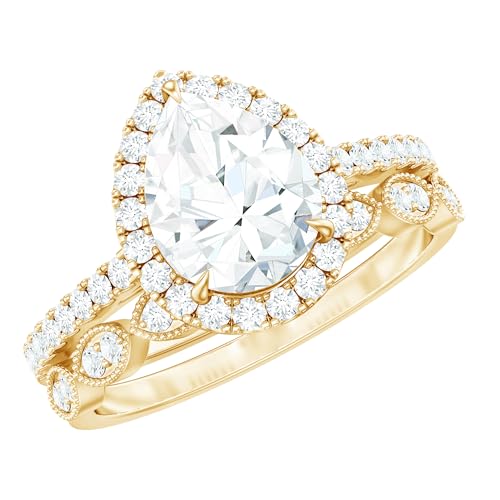 Certified Diamond Zircon Bridal Ring Set, AAAA Quality, Cubic Zirconia Teardrop Wedding Rings Set - Ready To Gift