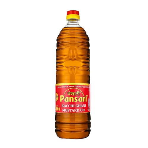 Image of Pansari Kacchi Ghani Mustard Oil 900ml | Cold Pressed & Naturally Extracted | Fortified with Vitamin A & D | Rich in Omega 3 & 6 | Ideal for Cooking, Skin & Hair Care (900-ML)