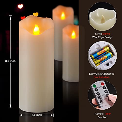Pchero 8 Inch Flameless Pillar Candle With Timer Remote, Battery Operated Flickering Real Wax Ivory Large Led Candle Set For Christmas Fireplace Halloween Table Indoor Home Decor #TOP1