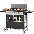 Sophia & William 27-Inch Flat Top Grill with Ceramic Coated Cast Iron Griddle, 3-Burner Propane Gas BBQ Griddle, Portable Outdoor Barbecue Grill,33,000 BTU,Black