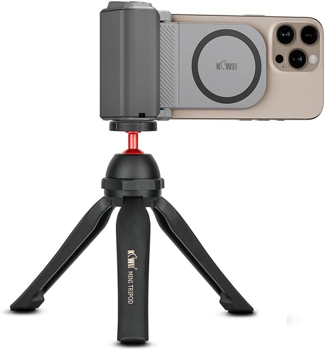 KIWIFOTOS Mini Table Tripod with 360° Ball Head with Magsafe Phone Camera Grip Magnetic Phone Tripod Handle with Bluetooth Remote