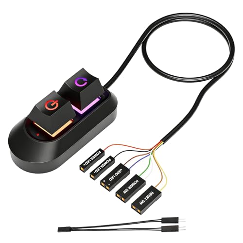 Interruptor Externo de Reinicio y Encendido para PC de Escritorio, Apagado De Escritorio Botón Mecánico con Luz LED Cableuno Dividido en Dos,Fácil Instalación para Computadora de Sobremesa,Negro