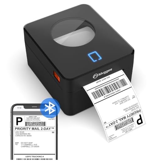 Mvgges Bluetooth Thermal Shipping Label Printer, 4x6 Label Printer for Shipping Packages, Support Windows, Mac, iOS, iPhone, Android, Used for Amazon, Ebay, Shopify, Etsy, UPS, USPS, Matte Black