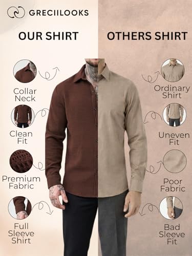 Image of GRECIILOOKS Casual Shirt for Men's | Full Sleeve Textured Shirts for Men | Regular Fit Wrinkle Free Premium Shirts for Man | Biker Streetwear Office Travel Dinner Style