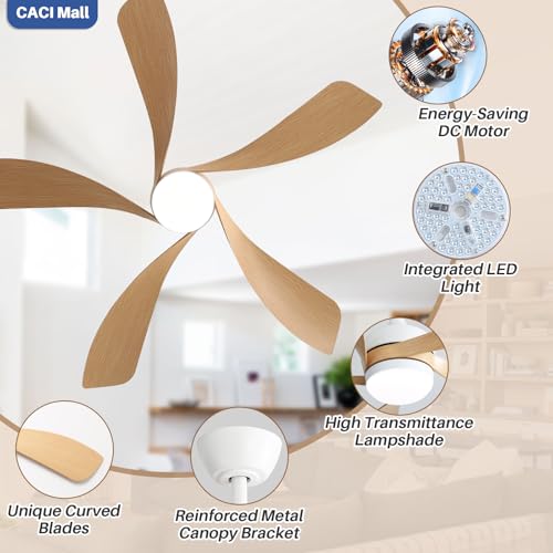 CACI Mall 52 inch Smart Ceiling Fan with Lights, Remote Control, Compatible with Alexa/Google/App, 5 Blades, Dimmable Lighting, Quiet, Indoor/Outdoor Ceiling Fans for Living Room, Bedroom, Patios by CACI Mall - Image 8