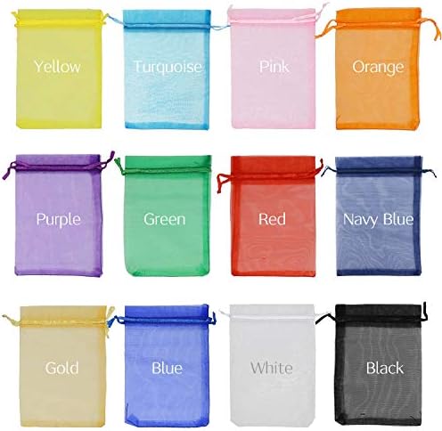 Jexila 120PCS Sheer Organza Bags 5X7 inches Mesh Bags Drawstring Small Pouch Gift Bags for Jewelry Wedding Party Baby Shower Favor Bags (Rainbow 5X7)