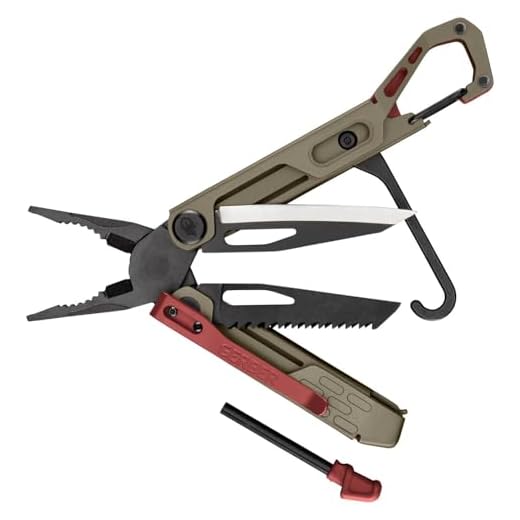 Gerber Multi-Tool mit 10 Funktionen, Stakeout Spark, Camping-Tool mit Frame-Lock Verriegelung, Zange, Feuerstarter, Karabiner u.v.m., Coyote Brown, 1070226