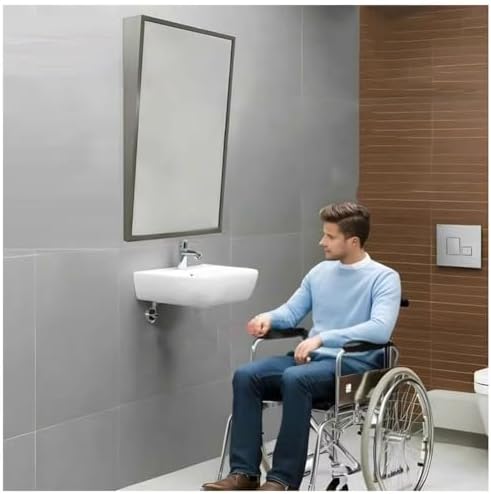 Tilted Bathroom Mirror with Stainless Steel Frame - Vertical Hanging Design (Silver, 27.6"x19.7") - Modern Home Decor, Perfect for Vanity and Makeup Use