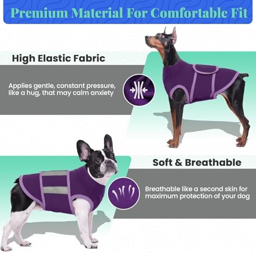 IECOii Beruhigungsweste für Hunde,verstellbare Hunde-Angstjacke mit reflektierenden Streifen,weicher Beruhigungsmantel für Hund, Angstweste für kleine Hund, Beruhigungsjacke für kleine Hunde,Lila, S
