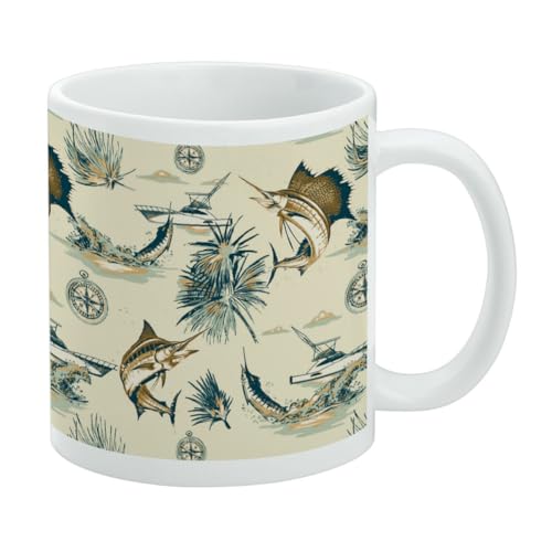 Taza de cerámica con diseño Billfish Fishing Tiki, 11oz miniatura 1
