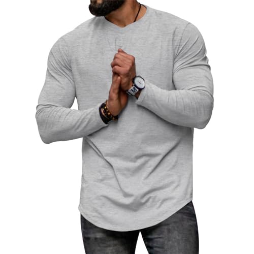 Men Base Shirt Versatile Handsome Classic Men Long Sleeved Top Trend Mode Soft Men Sweatshirt Retro Comfortable Loose Men Running Shirt M-Light Grey 3XL