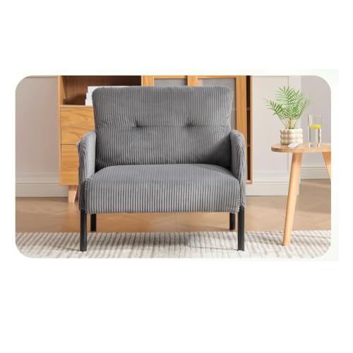 ソファ 1人用 シンプル モダン 家具 リビングソファ チェア ロースタイル コーデュロイ グレー 肘付き 組み立て簡単 [2]