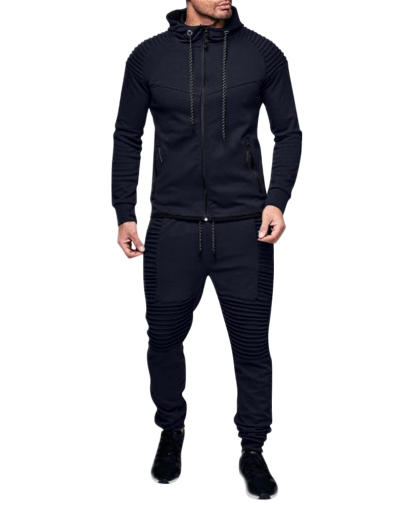 Tuta da Ginnastica Uomo 2 Pezzi Sportiva Casual Con Zip Felpa Con Cappuccio e Pantaloni Moda Plissettato Elementi Tasca Con Cerniera All'aperto