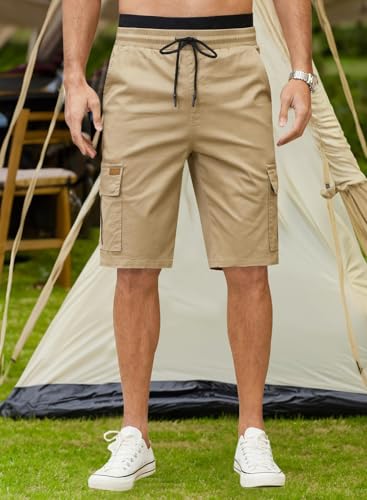 Image of JMIERR Mens Casual Cotton Twill Cargo Shorts Drawstring Classic Chino Stretch Short with 6 Pockets