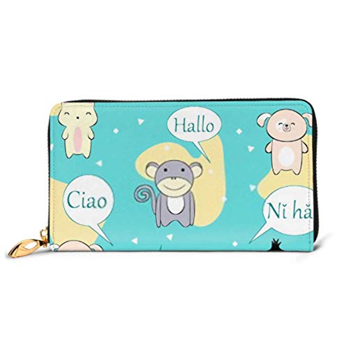 Preisvergleich Produktbild JHGFG Mode Handtasche Reißverschluss Brieftasche Zweisprachiges Muster 5 Sprachen Niedliche Cartoon Telefon Clutch Geldbörse Abendkupplung Blocking Leder Brieftasche Multi Card Orgel