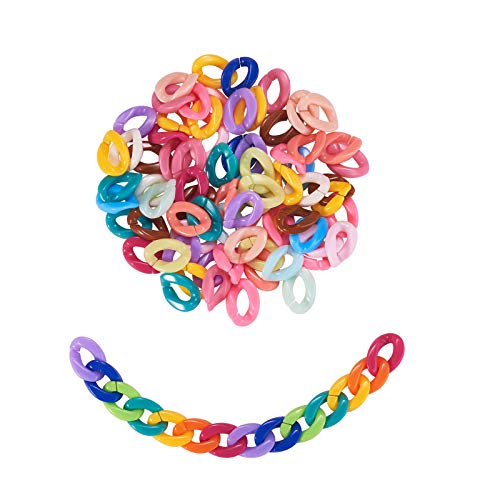LiQunSweet 570 Pcs Rainbow Colored Acrylic Plastic Linking Curb Twist Chain Rings Quick Link Connectors for Home Curtain Purse Handle Eyewear Retainer Eyeglass Mask Anti-Lost Chains Making - 23x16mm