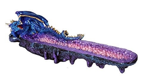 Pacific Giftware Blue Dragon On Amethyst Gemstone Quartz Stick Incense Burner Medieval Fantasy 10.75 Inch L #TOP1
