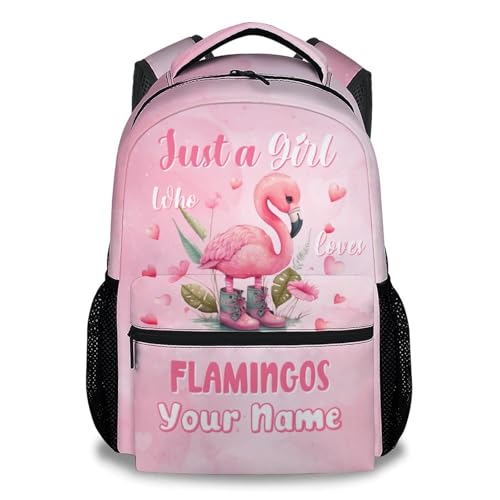 UNIKITTY Backpack for Girls - Personalized Kids Backpack - Custom Flamingo Bookbag with Name - 17 Inch Toddler Schoolbag for Kindergarten Elementary