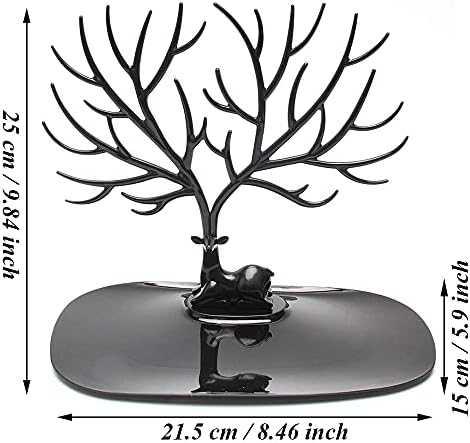 Earring Bracelet Necklace Holder, Jewelry Organizer Stand, jewellery Display Rack, Tray Deer Antler Tree Shape Bracelets Storage Holders for Home Decor, Decoration Gift, Birthday Gifts (Black)