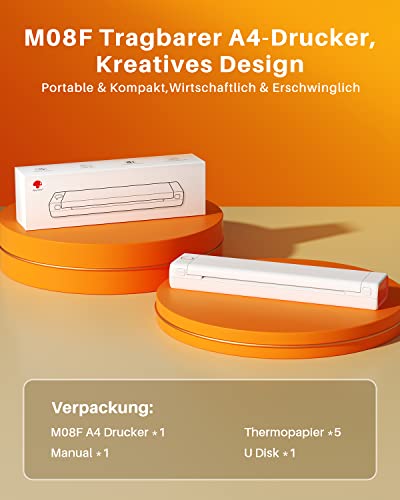 Phomemo Tragbare Drucker M08F Bluetooth-Thermodrucker Mobiler Drucker Kabelloser Reisedrucker für Mobiles Büro,Unterstützt A4 Thermopapier, Kompatibel mit Android- und iOS-Telefonen – Bild 6